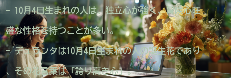 10月4日生まれの人とデュランタ・タカラヅカの関係性の要点まとめ