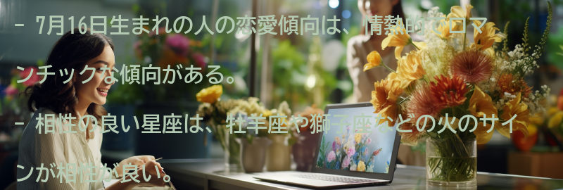 7月16日生まれの人の恋愛傾向と相性の良い星座の要点まとめ