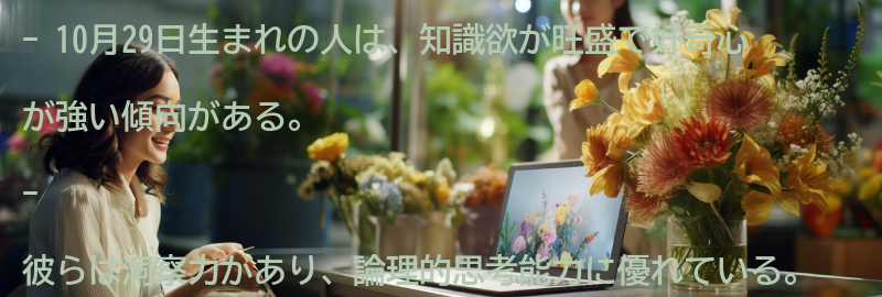 10月29日生まれの人の特徴と性格の傾向の要点まとめ