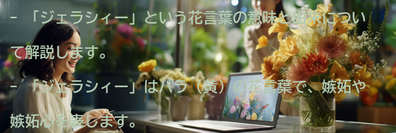 「ジェラシィー」という花言葉の意味と由来の要点まとめ